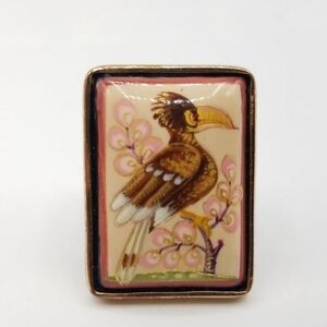 Bronze 925 Silver AKR Amy Kahn Russel Hand Painted Bird Statement Ring Sz 5